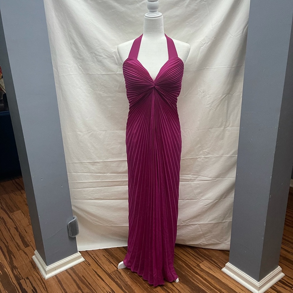Magenta pleated floor length formal dress